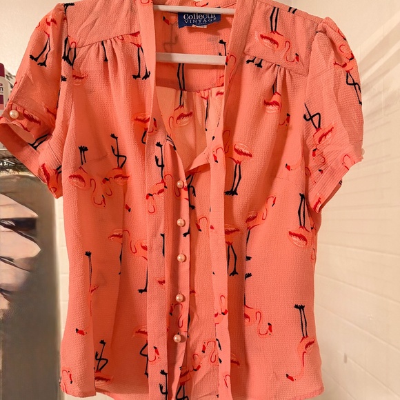 Collectif Flamingo Blouse UK size 12 or M, US Size 8 - Picture 2 of 7